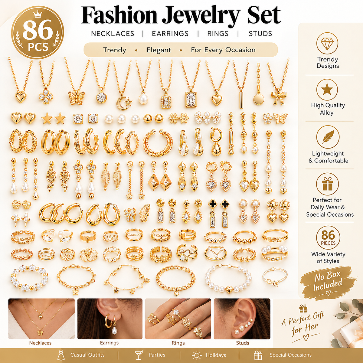 86-Piece Fashion Jewelry Set for Women (No Box Included)