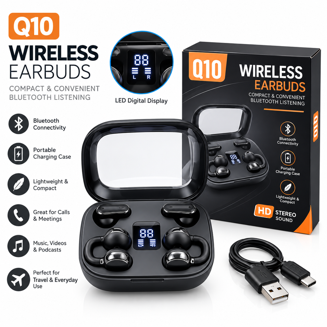 2 in 1 Q10 Wireless Earbuds