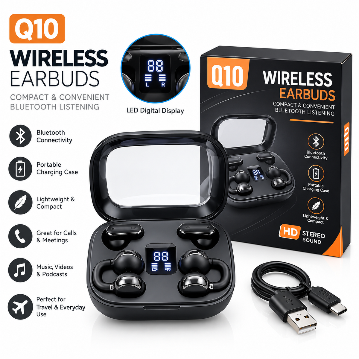 2 in 1 Q10 Wireless Earbuds
